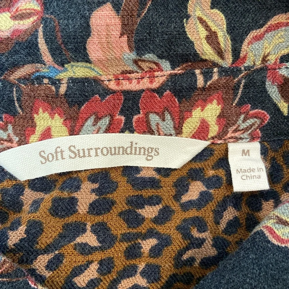Soft Surroundings Icon Print Mix Tunic Shirt Black Thrush Sz M